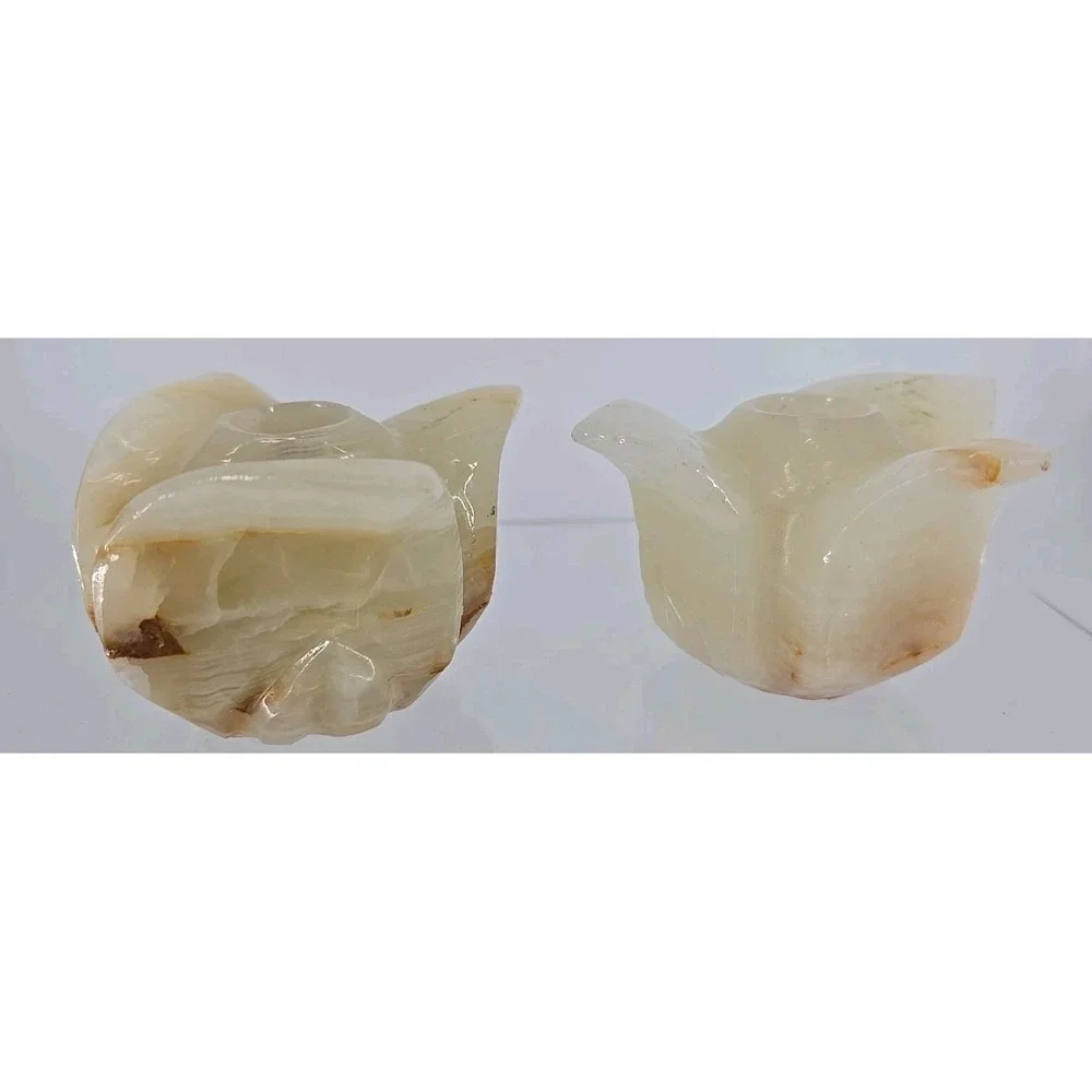 Vintage Pair Of Carved Alabaster Tulip Taper Candle‎ Holder - Mexico Beautiful!